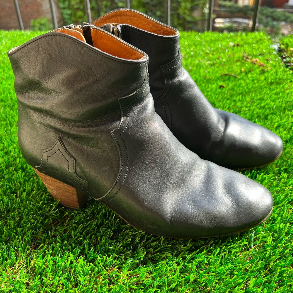 Isabel Marant Dicker boots black leather 9 western ankle pre-owned 39